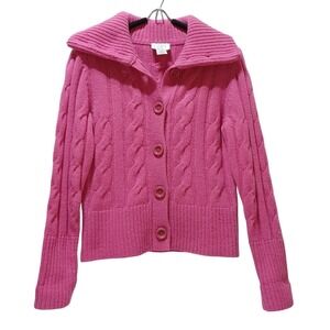LOFT Womens SP Pink Lambswool Angora Cable Knit Shawl Cardigan Coquette